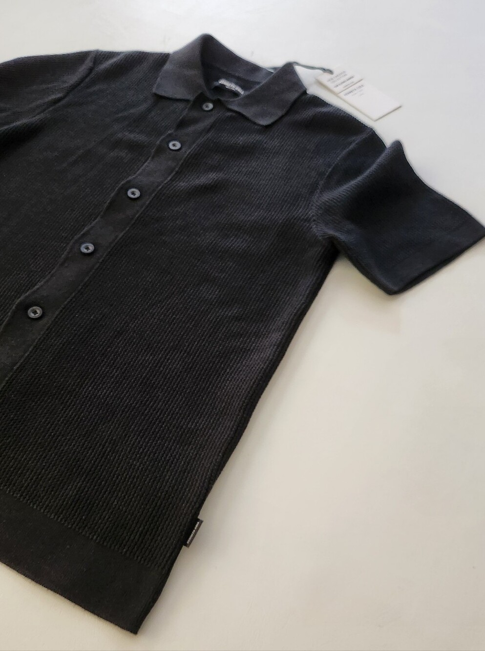 Kenneth Cole Black Short-Sleeve Button-Up Knit Polo